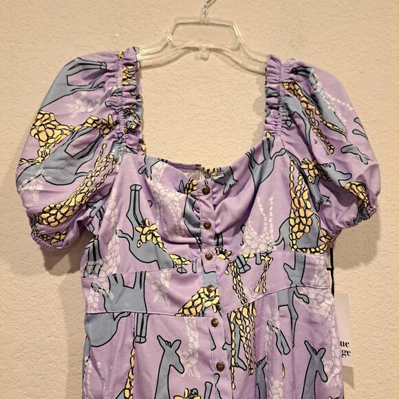 Unique Vintage Dress Purple Wild Hearts Run Free Giraffe Print Midi L 10-12 New - Picture 3 of 10